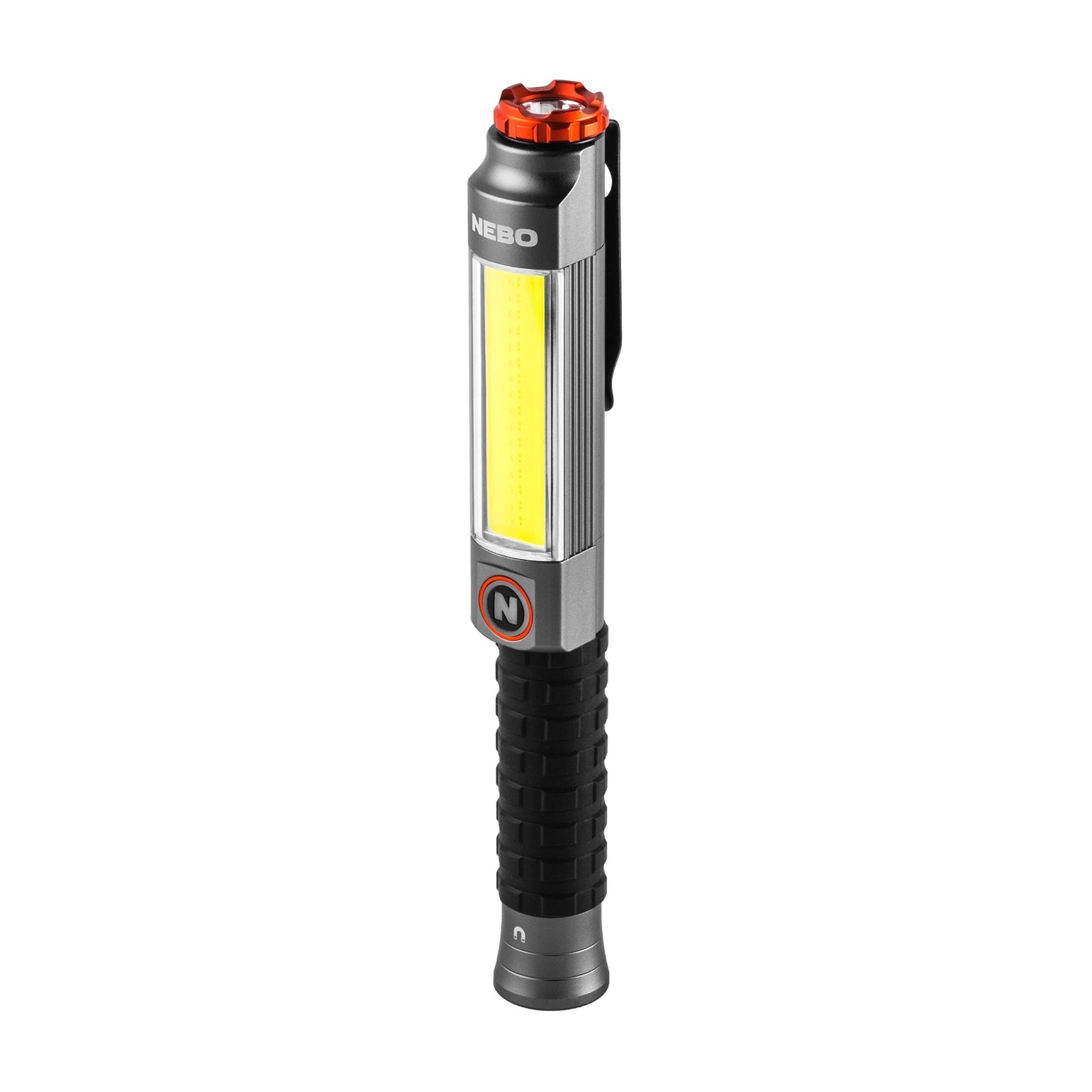 NEBO Big Larry 3-600 Lumen Torch with COB Work Light - Pocket Clip Magnetic Base for Hands-Free Lighting - Portable COB LED Dimmable Flashlight - Hazard Light-Red