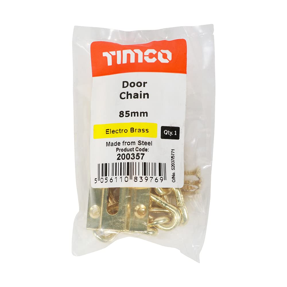 TIMCO Door Chain Security Lock - Allowing Reduced Opening Angle of The Door, for Your Added Security - Electro Brass - 85mm