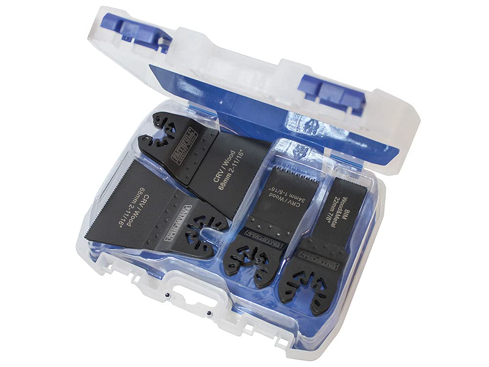 Faithfull FAIMFKIT12 Metal, Wood and Plastic Cutting Oscillating Multi-Function Tool Blade 12 Piece Set. Compatable with Most Popular Multi Tool Brands, Black