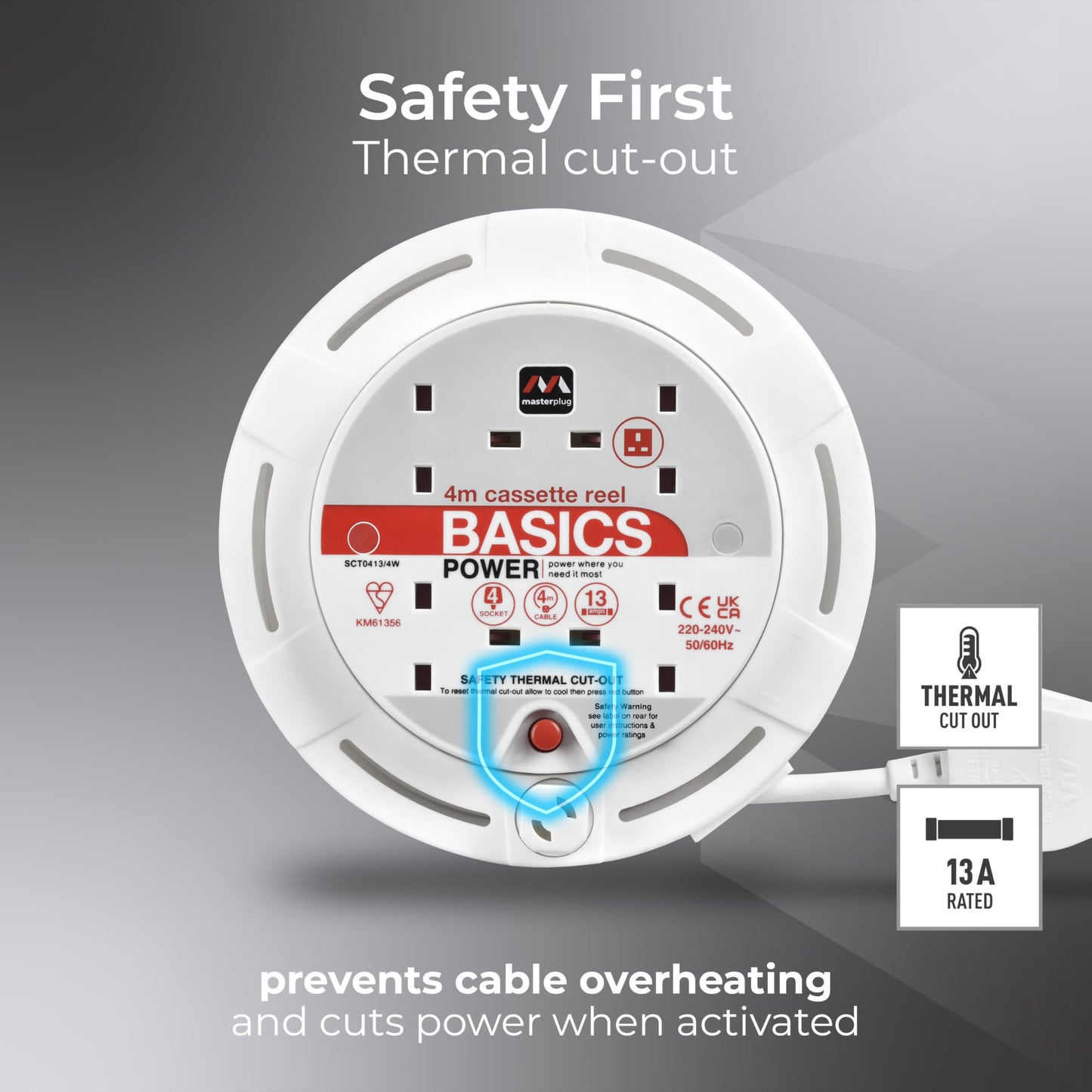 Masterplug Socket Cassette Reel Extension Lead