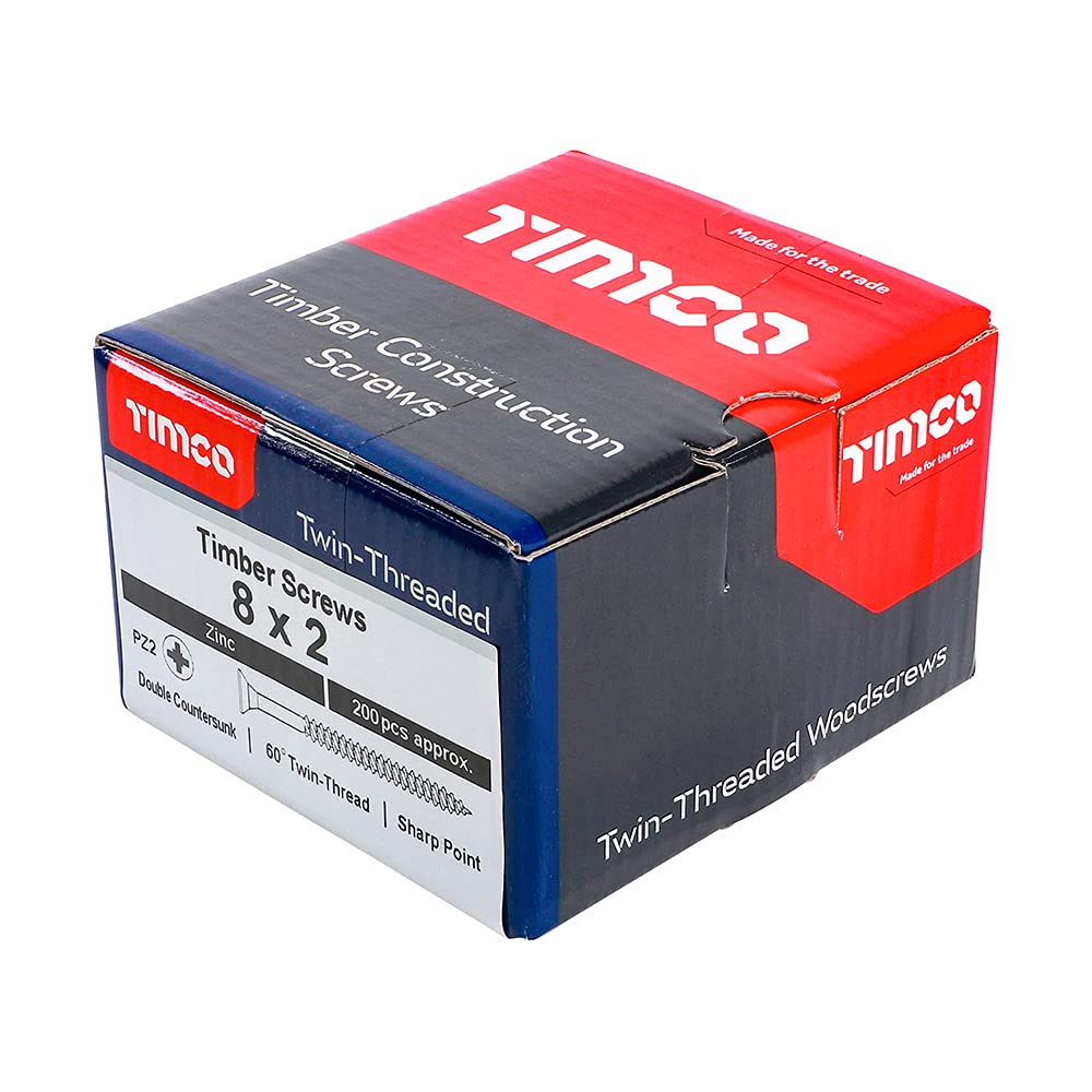 Timco PZ1 CSK BZP Zinc Plated Twin Woodscrew (Box of 200)