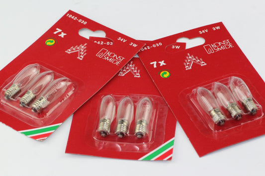 9 Pack of Konstsmide 34V, 3W, E10, MES Spare Welcome Candle Bridge Bulbs