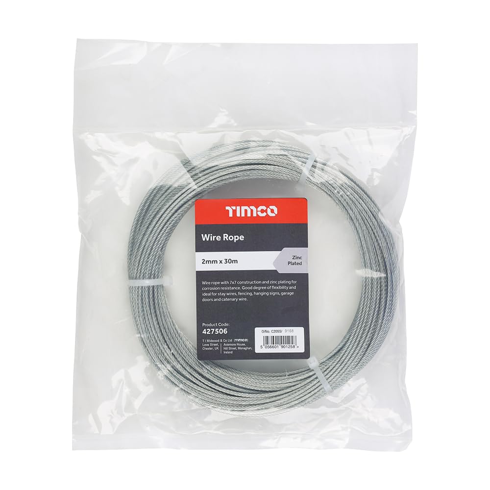 Timco Wire Rope Steel Cable Premium Quality Zinc 2MM X 30M
