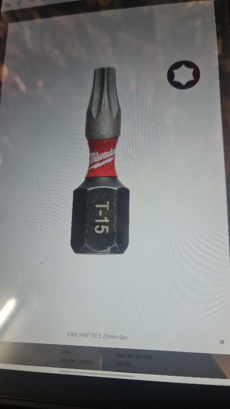 Milwaukee s/bit shw tx15 25mm 2pc