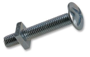 Boulon à tête Boulon pour toiture et écrou BZP (Zinc brillant Plaqué) 6 mm M6 x 80 mm (lot de 25 boulons avec écrous)