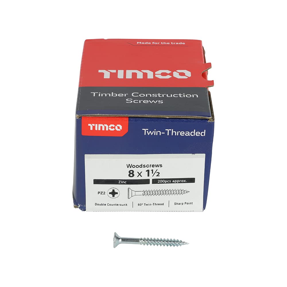 Timco PZ1 CSK BZP Zinc Plated Twin Woodscrew (Box of 200)