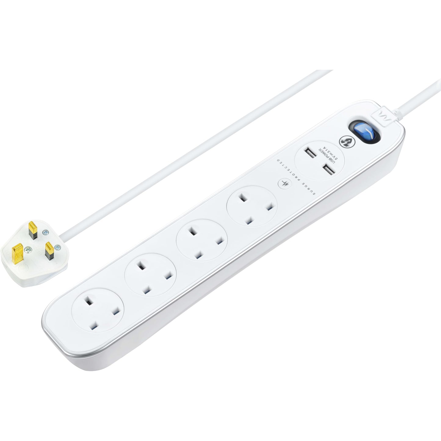 Masterplug SRGLSU42PW 4 Gang 2m Surge Protected with 2 x USB Sockets in White