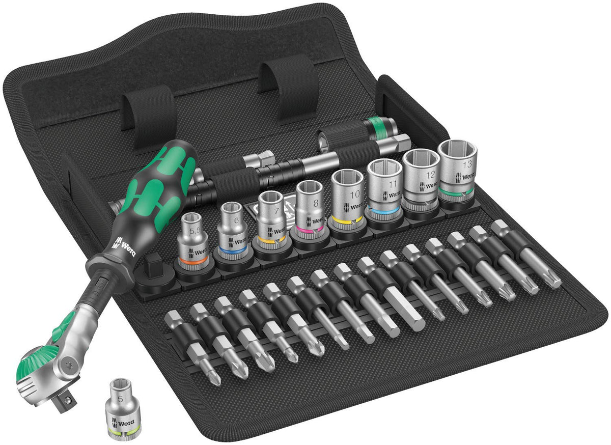 Wera 8100 SA 6 Zyklop Speed 1/4" Multi-function Ratchet & Socket Set, Metric, 28pc, 05004016001