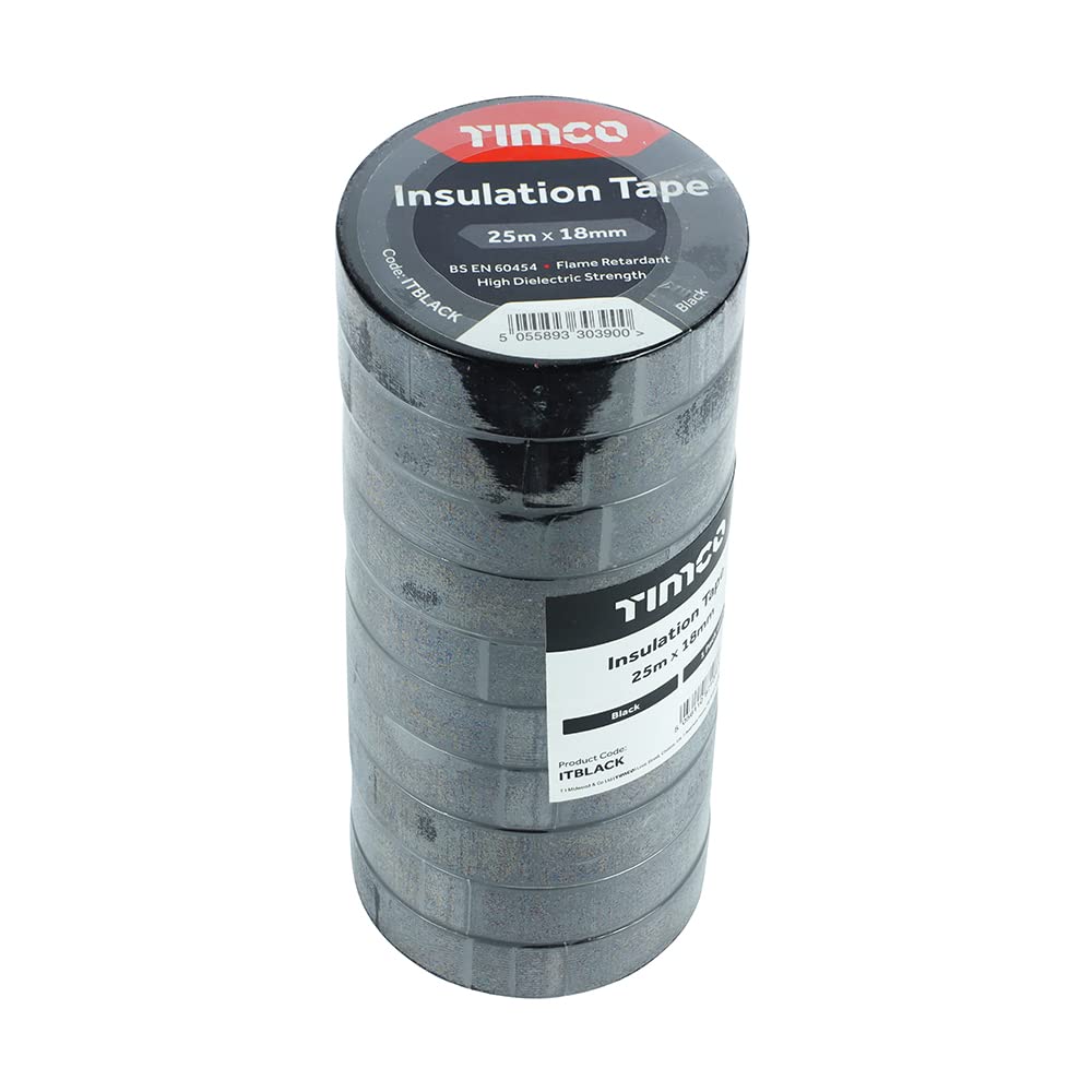 TIMCO PVC Insulation Tape - 25m x 18mm - Black x 10
