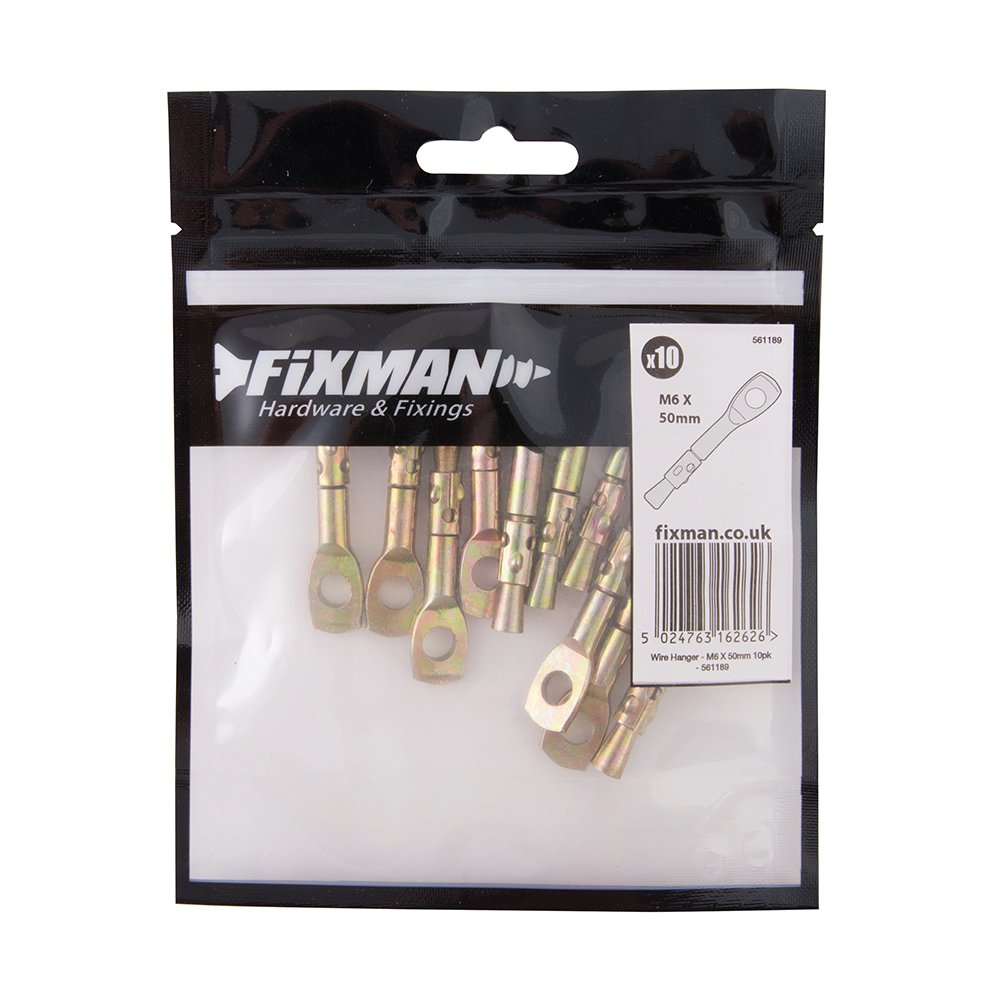 Fixman 561189 Wire Hanger Eye Bolt Anchors 6 x 50mm Pack of 10