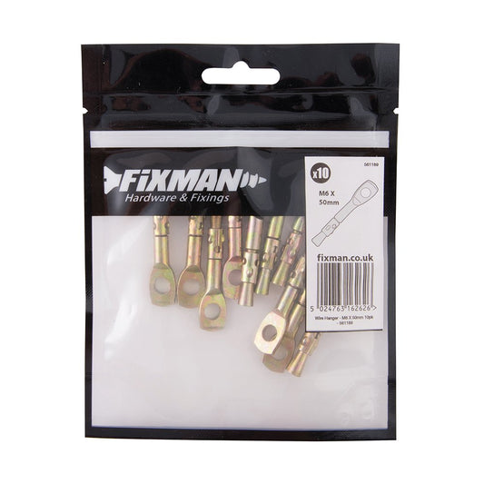 Fixman 561189 Wire Hanger Eye Bolt Anchors 6 x 50mm Pack of 10