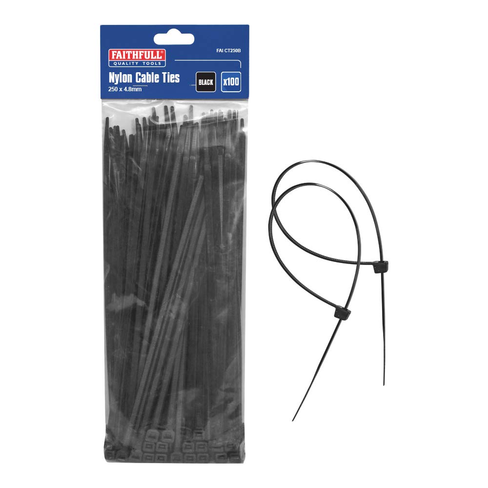 Faithfull CT250B 250 X 4.8mm Cable Ties (Pack of 100) - Black