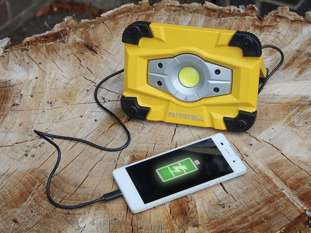 Faithfull Rechargeable LED Work Light/Emergency Light Powerbank Feature. Detachable Magnetic Base 20W - 2000 Lm