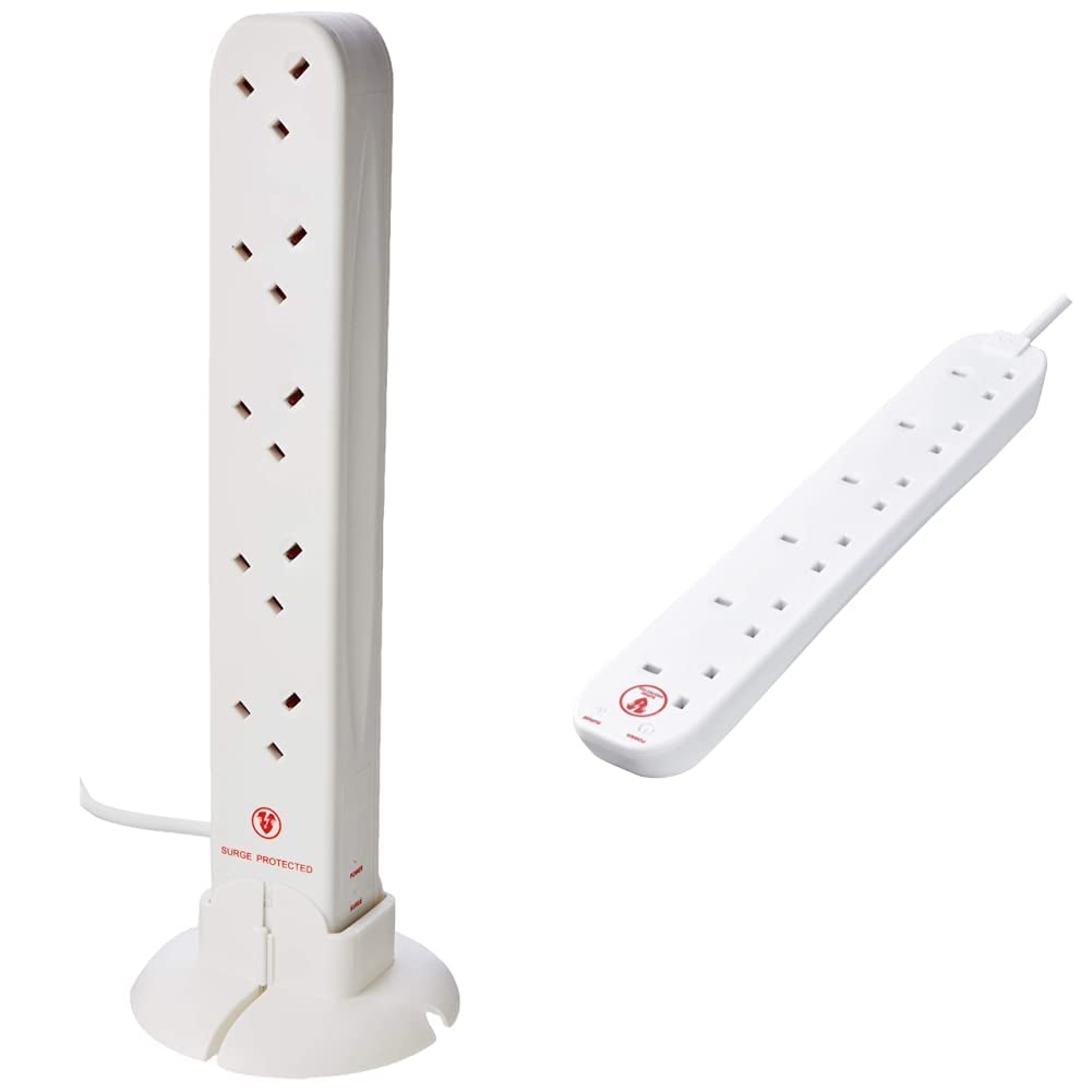 Masterplug Srgtow10110 10-Gang Power Tower Surge Protected Socket with 1 m Extension Lead in White