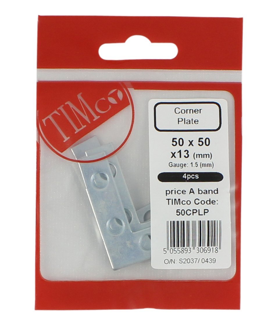 TIMco 50CPLP 50mm Corner Plate Pack 50 x 50 x 13mm - (Pack of 4)