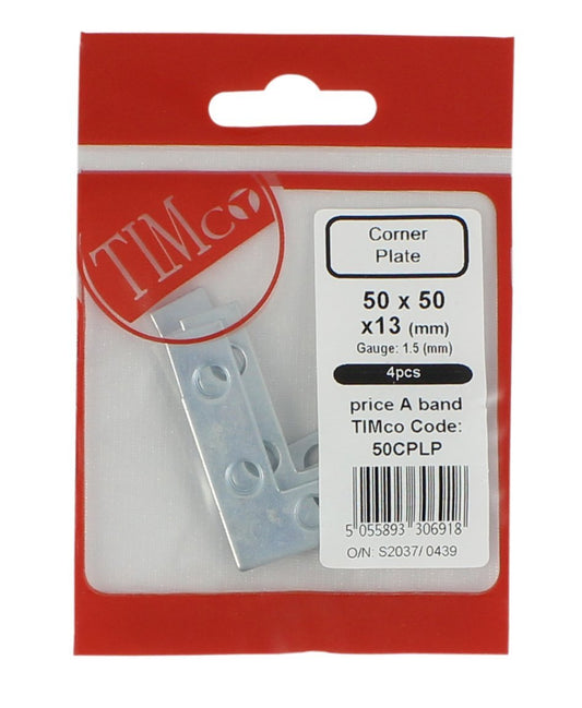 TIMco 50CPLP 50mm Corner Plate Pack 50 x 50 x 13mm - (Pack of 4)