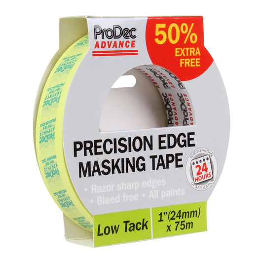 ProDec Advance 24mm (1 inch) x 50m + 50% FREE Low Tack Precision Edge Multi Surface Masking Tape, Razor Sharp Lines with No Paint Bleed, Indoor Painting & Decorating Compatible with All Paints, 1"
