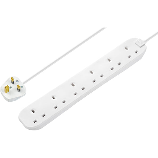 Masterplug BSG210N-MP Six Socket Long Extension Lead, 2 Metres, White, 5.5 cm*2.6 cm*35.0 cm