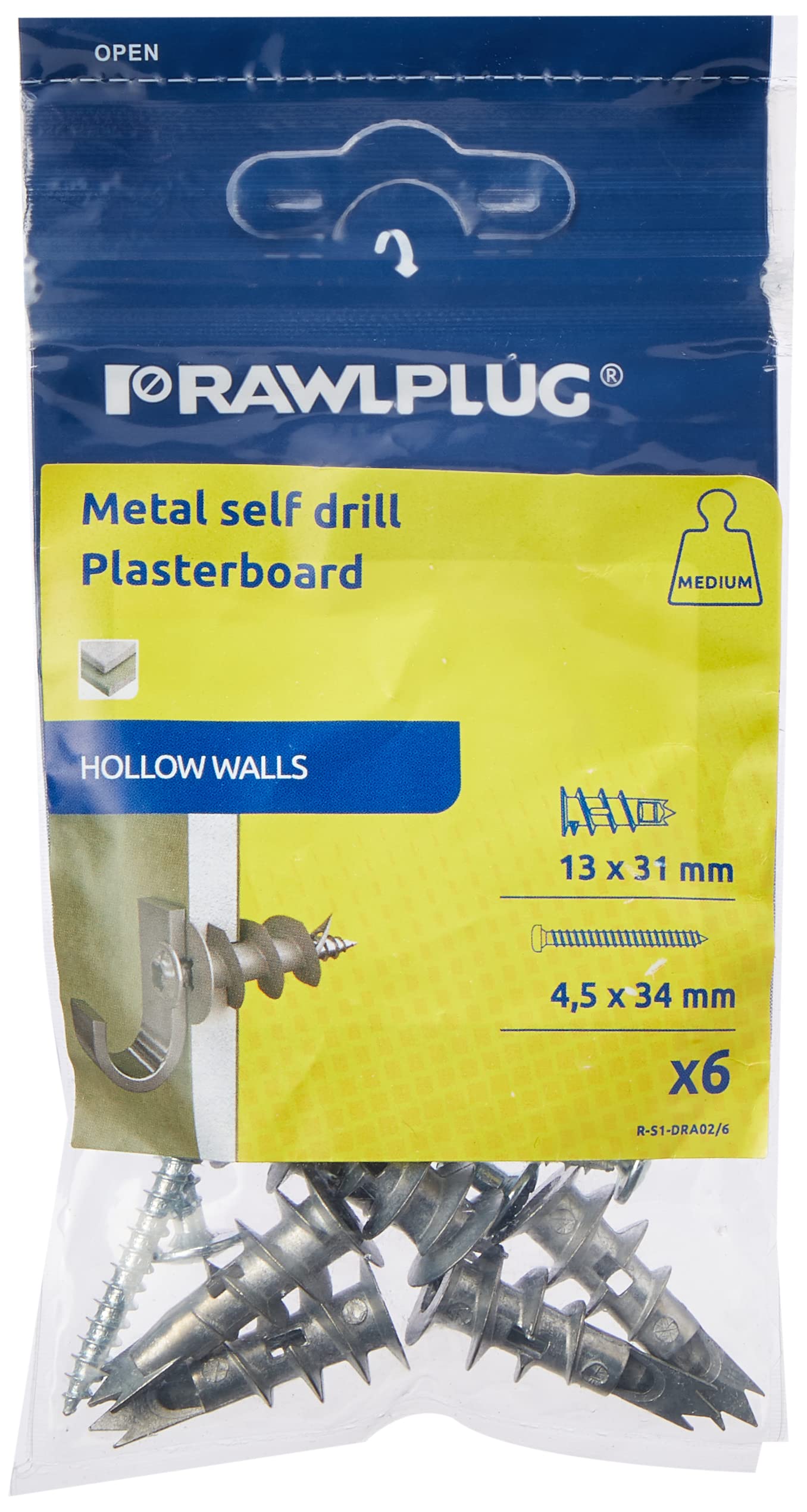 Rawlplug R-S1-DRA02/06 Selfdrill Plasterboard Fixing (Pack of 6)