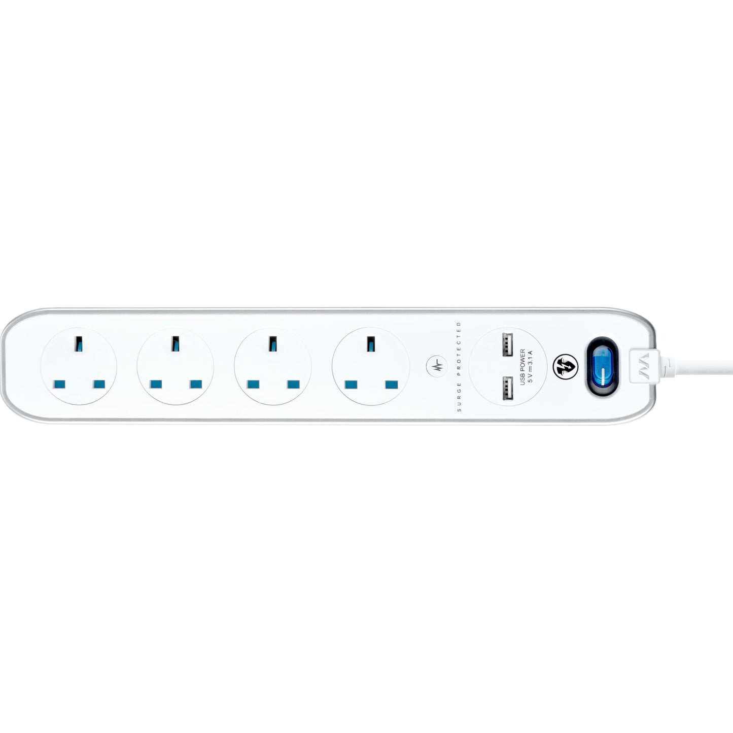 Masterplug SRGLSU42PW 4 Gang 2m Surge Protected with 2 x USB Sockets in White