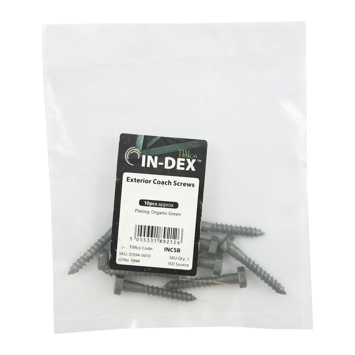 TIMco Index Hex Coach Screw - Green, Pack of 10