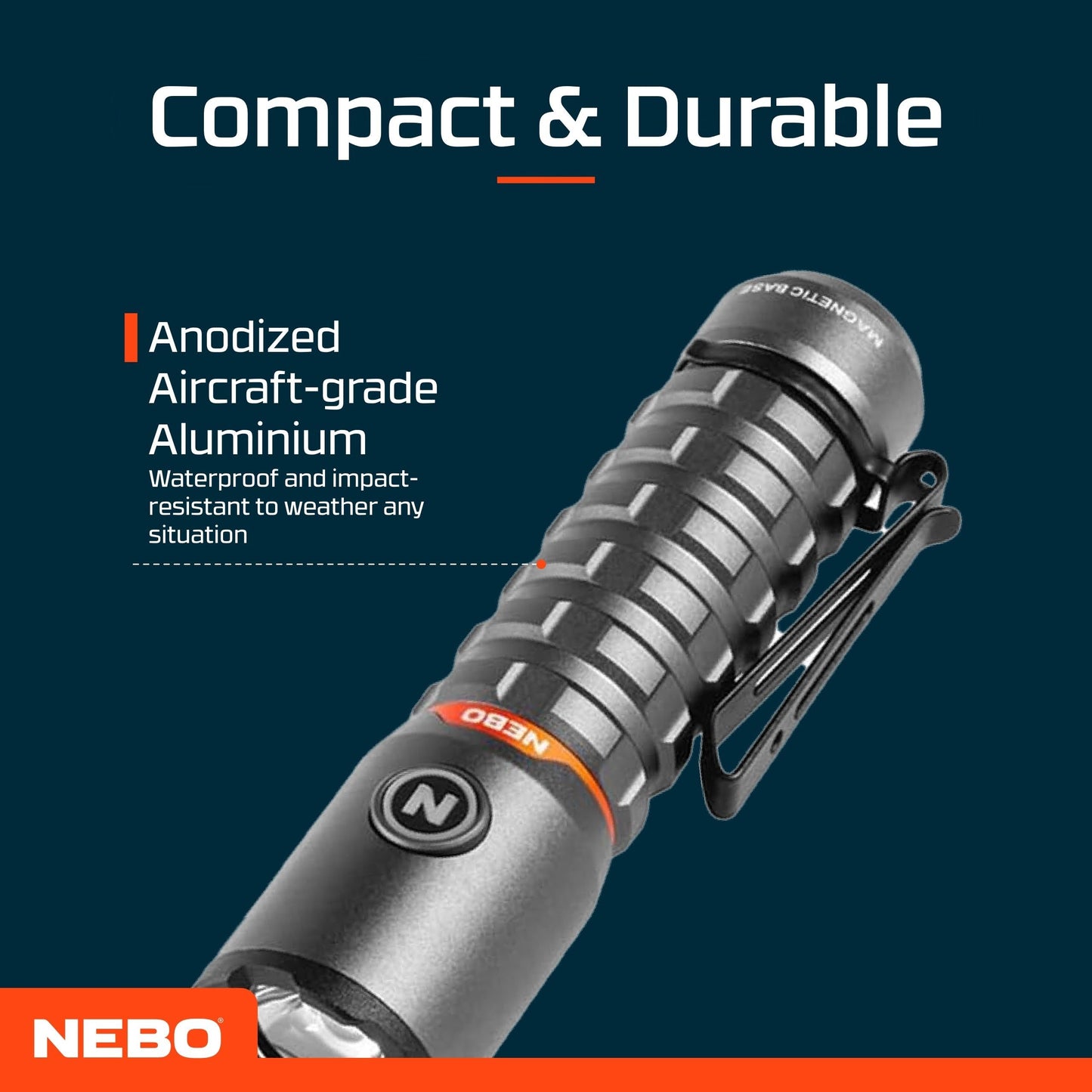 NEBO Torchy 2K Pocket Torch & Work Light - USB-C Rechargeable Camping & Work Flashlight with 5 Light Modes - Up to 30 Hours of Use - Removable Belt/Pocket Clip