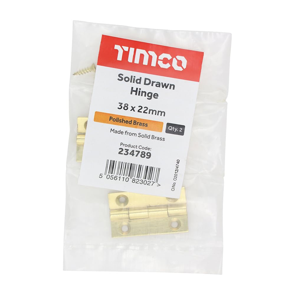 Timco - Solid Drawn Hinge - Solid Brass - Polished Brass (Size 38 x 22-2 Pieces)