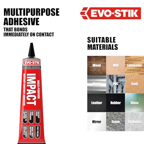 EVO-STIK Impact Adhesive, Multipurpose, High-Strength Adhesive, Bonds Instantly on Contact, Fast Drying, 250ml Tin
