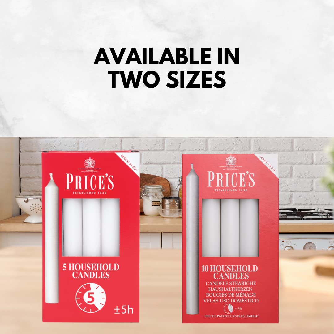 Price's - Household Candles - Pack of 5 - Unscented - 5 Hour Burn Time - Premium White Wax