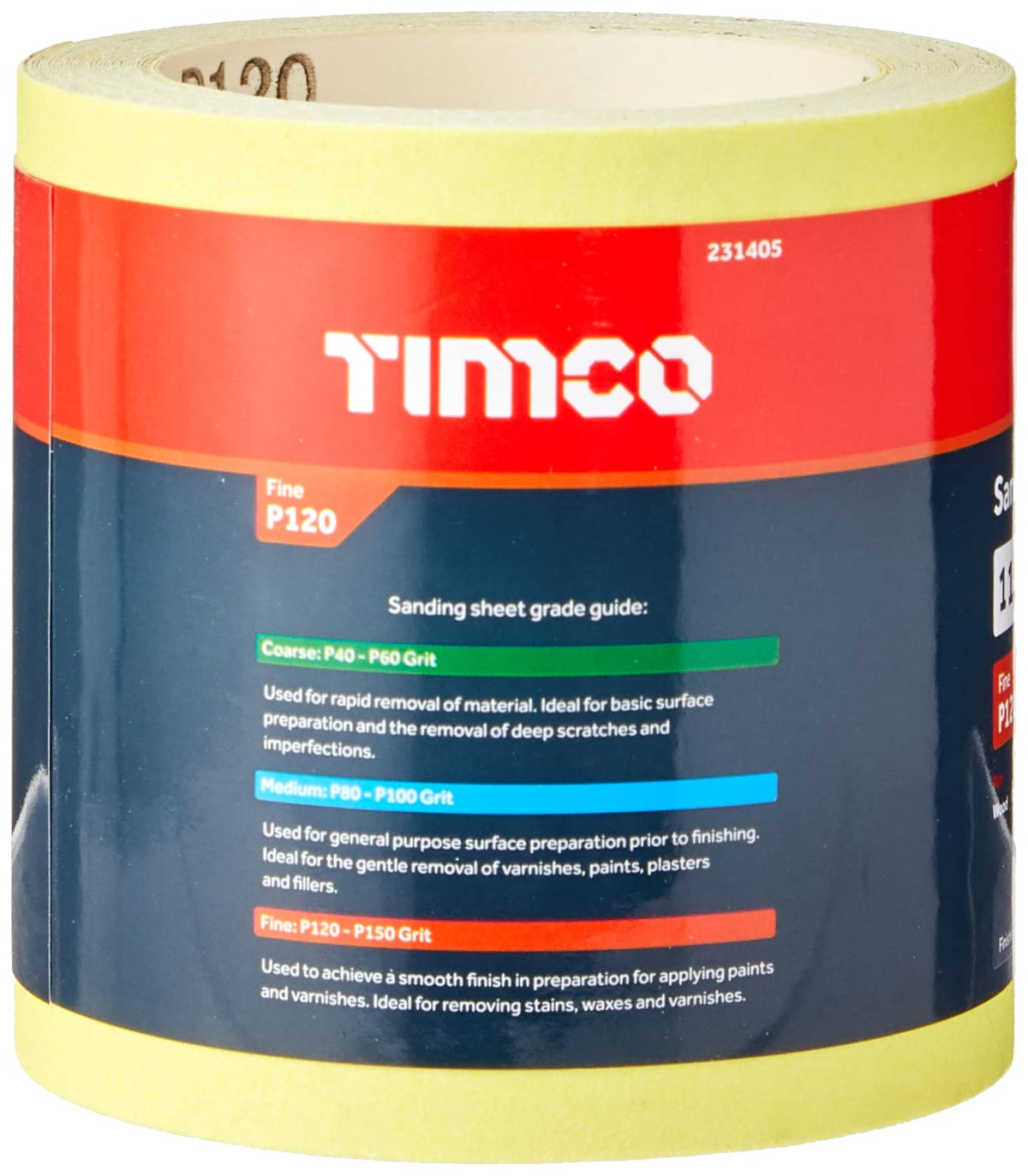 TIMCO 120 Grit Sandpaper Roll - Yellow -115mm x 10m