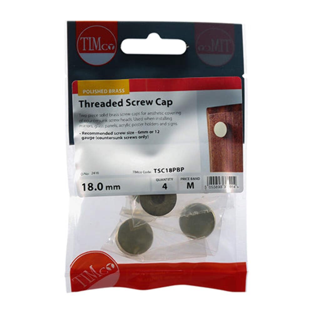 TIMCO Threaded Screw Caps Solid Brass Polished Brass - 18mm