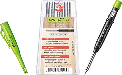 Pica Marker Dry Longlife Automatic Pen 3030 + 10 Units Graphite Refill 4050, Hardness H