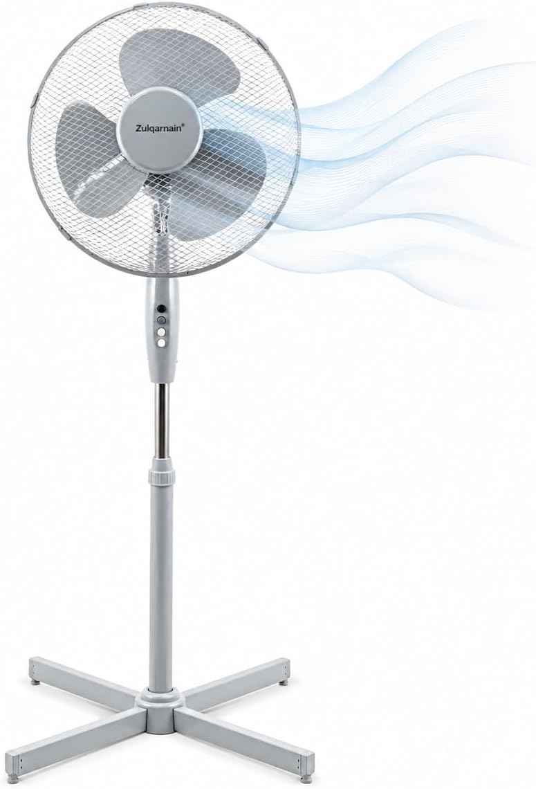 16 Inch Pedestal Fan 3 Speed Oscillating Standing Floor Airflow | Adjustable Extendable Tilt Quiet 40W Home Office Living Room Cooling