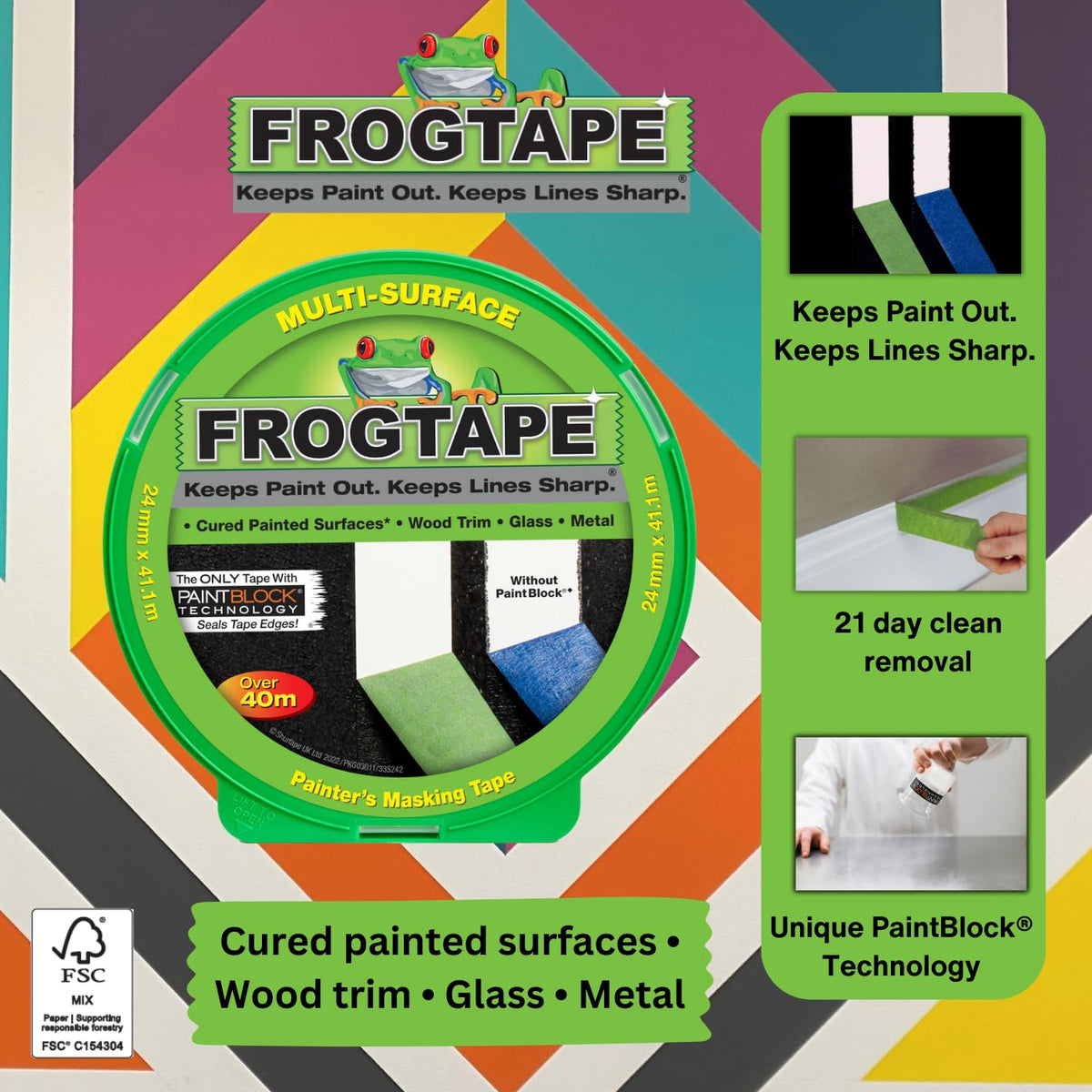 Frog Tape 150182.24 Green Multi Surface Painters Masking Tape 24mm x 41.1m, Pack of 24