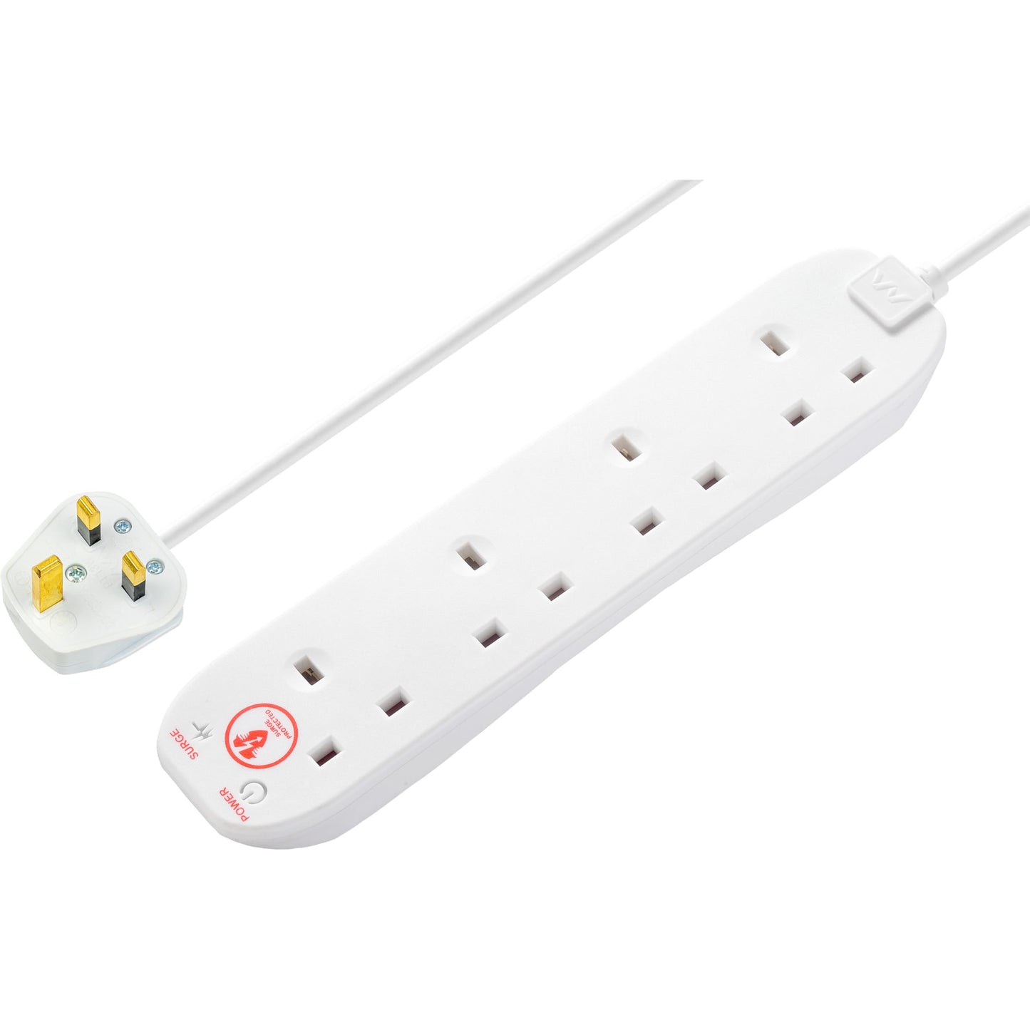 Masterplug Four Socket Power Surge Protected Extension Lead, 2 Metres, 25 x 5.5 x 3 cm, White
