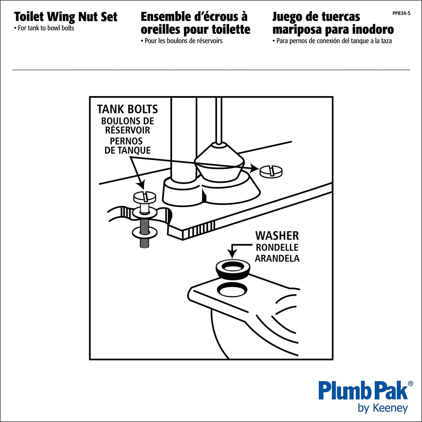 Plumb Pak PP834-5 Toilet Wing Nut Set for Tank to Bowl Bolts, 1-7/8" x 3-3/4"