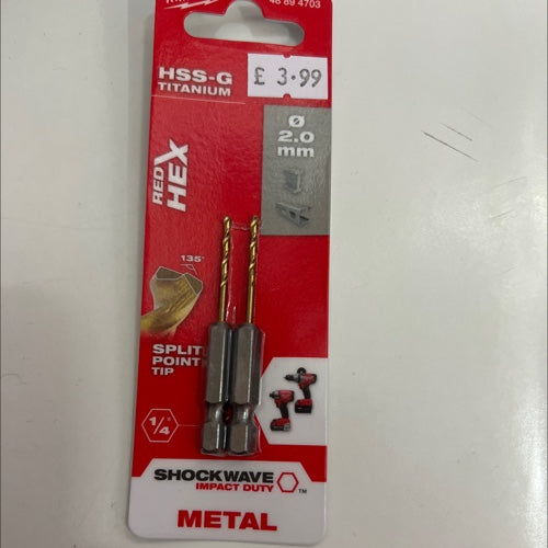 Milwaukee impact metal drill bit 2.0mm 2pc