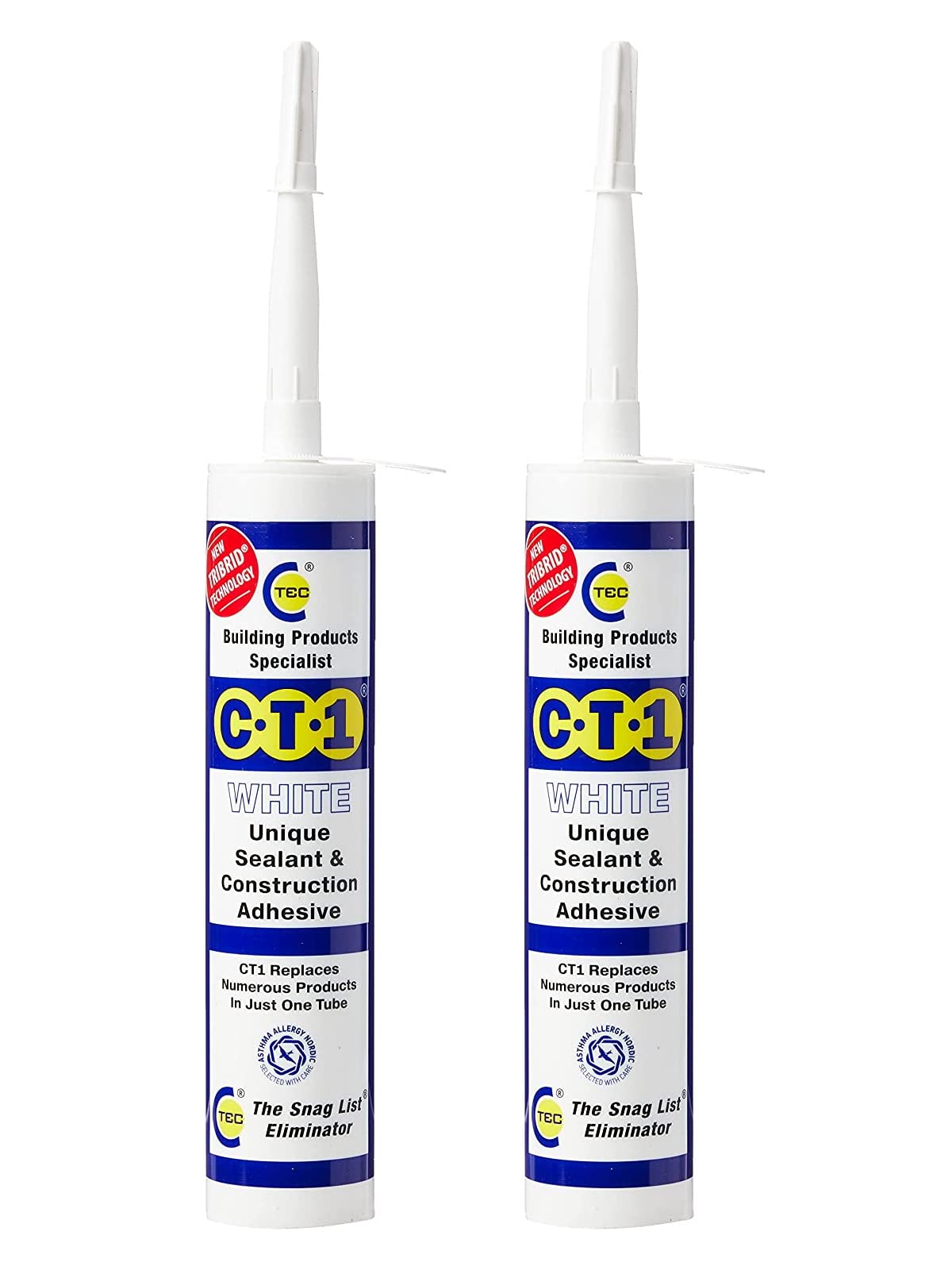 2 x CT1 Unique Sealant Construction Builders Standard Multi All Purpose Silicone Mastic Extra Strong Adhesive Glue 290ML in White by CT1