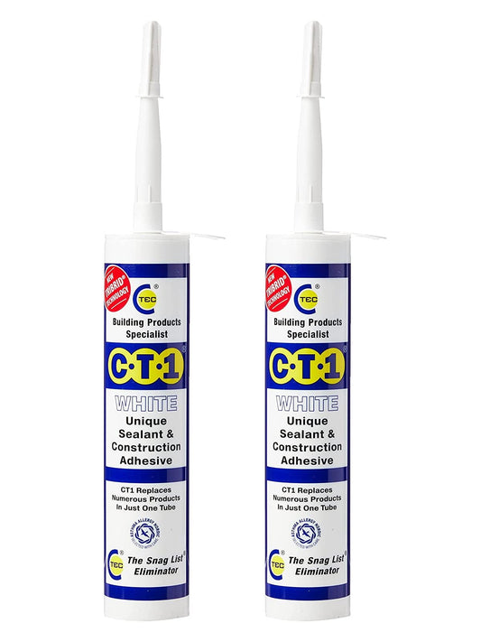 2 x CT1 Unique Sealant Construction Builders Standard Multi All Purpose Silicone Mastic Extra Strong Adhesive Glue 290ML in White by CT1