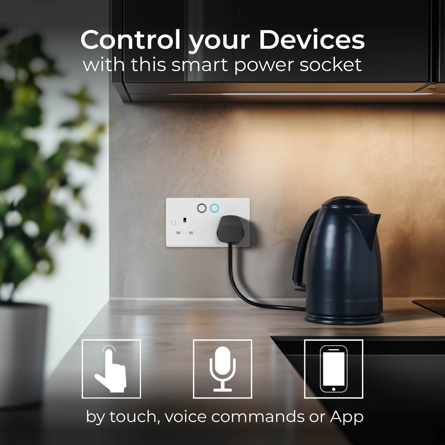 BG Electrical Double Switched Power Wall Plug Socket with Smart Home Control, Touch, Voice or App Control, Timer Function, Security Options, Round Edge, Nexus 800 Series, White Moulded, 13A, 822/HC