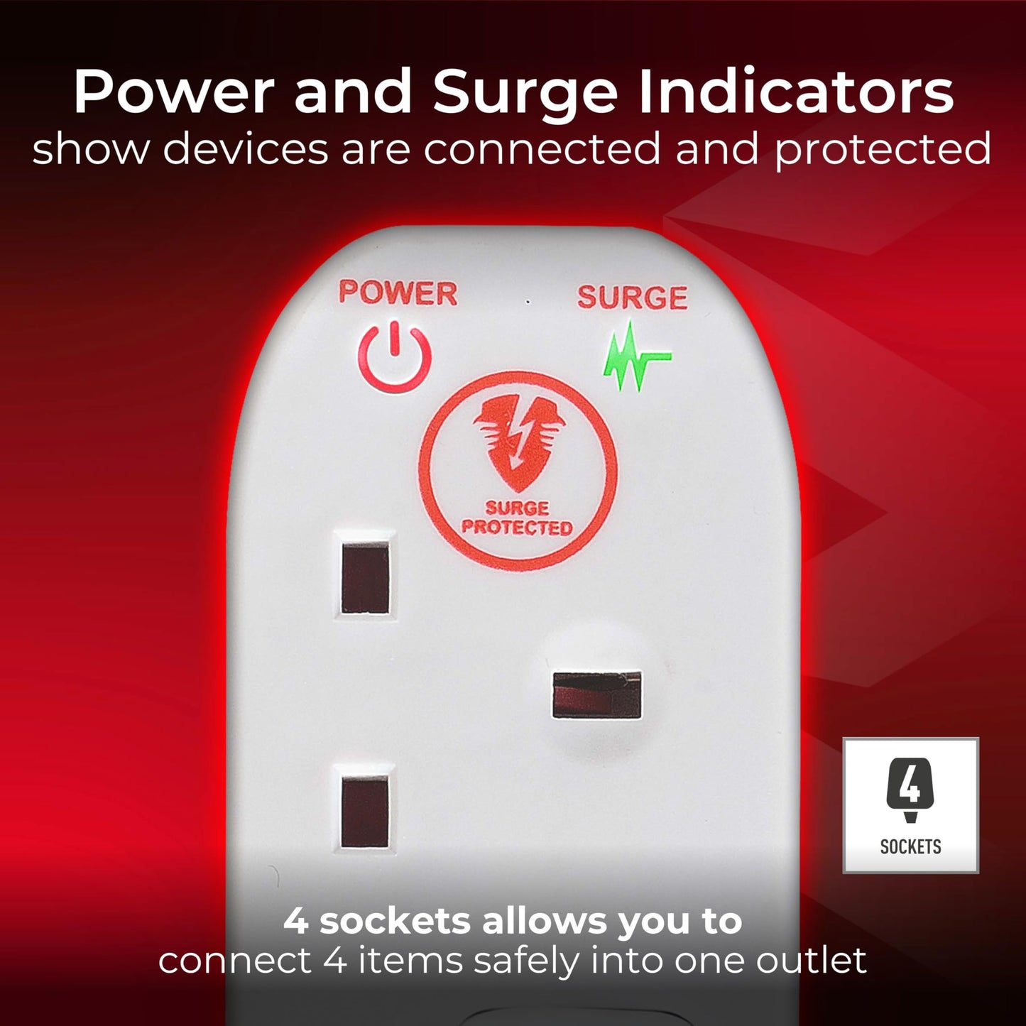 Masterplug SWSRG4210N-MP Four Socket Power Surge Protected Extension Lead with Individual Switches, 2 Metres, 36 x 5.5 x 3 cm, White