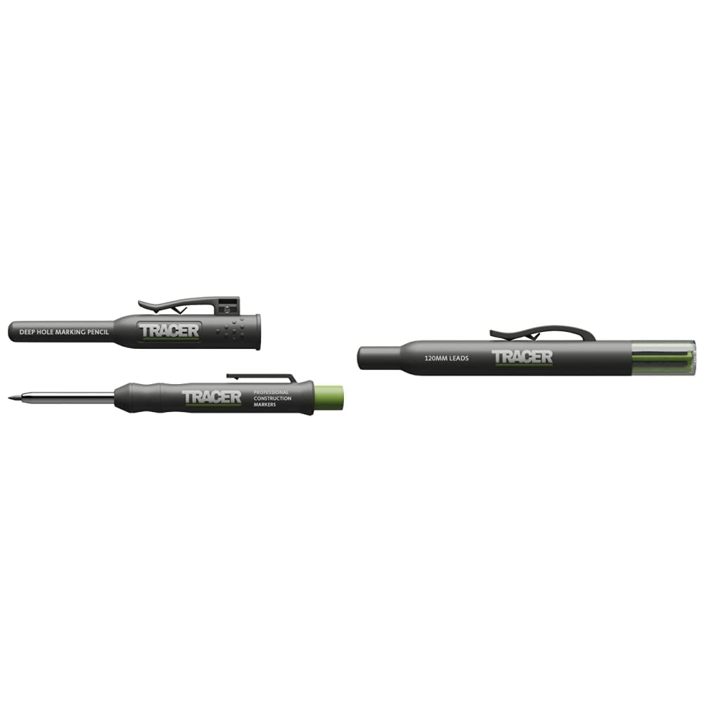 TRACER Deep Hole Construction Pencil with TRACER Site Holster (120mm, Extendable 2B Construction Pencil with Inbuilt Sharpener)