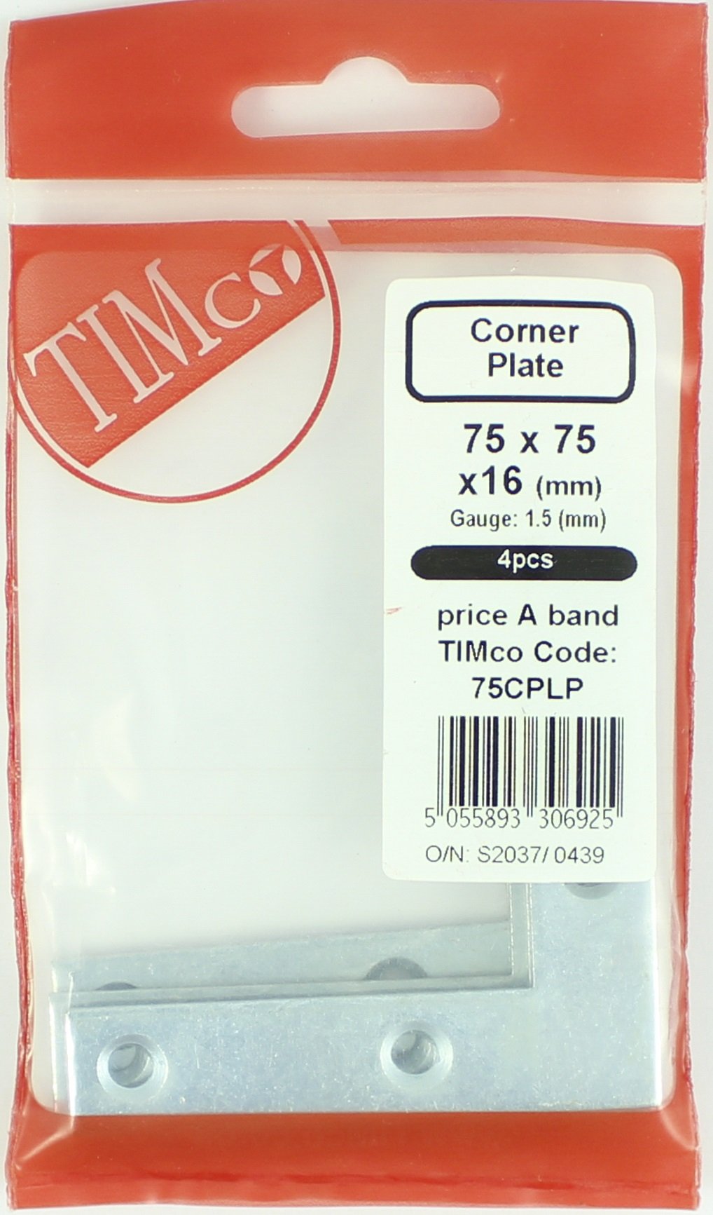 TIMCO 75mm Corner Plate Pack - 75 x 75 x 16mm - Pack of 4