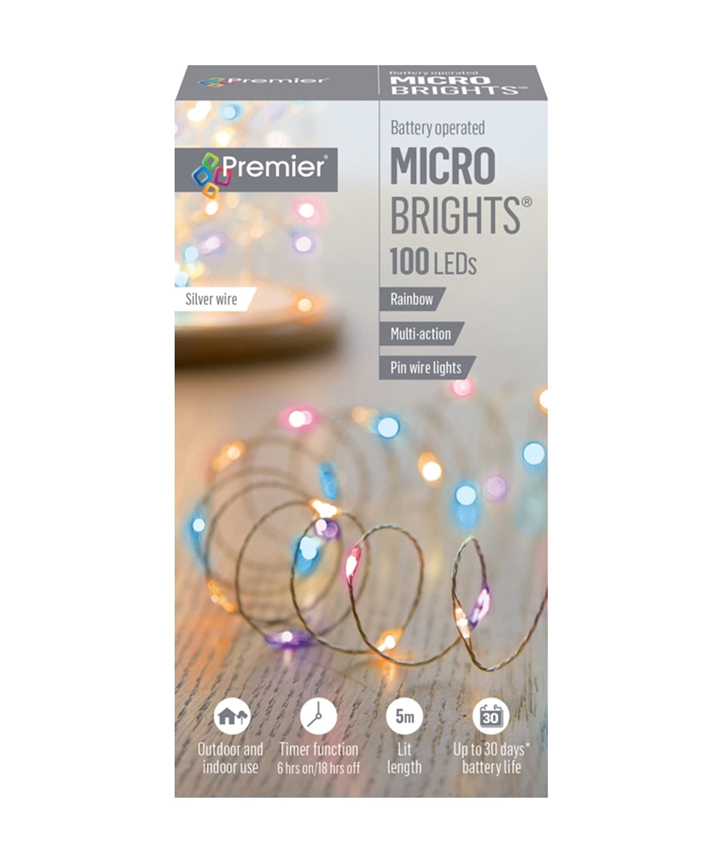 Premier 100 Micro Bright Multi Action Pin Wire Rainbow LED Lights