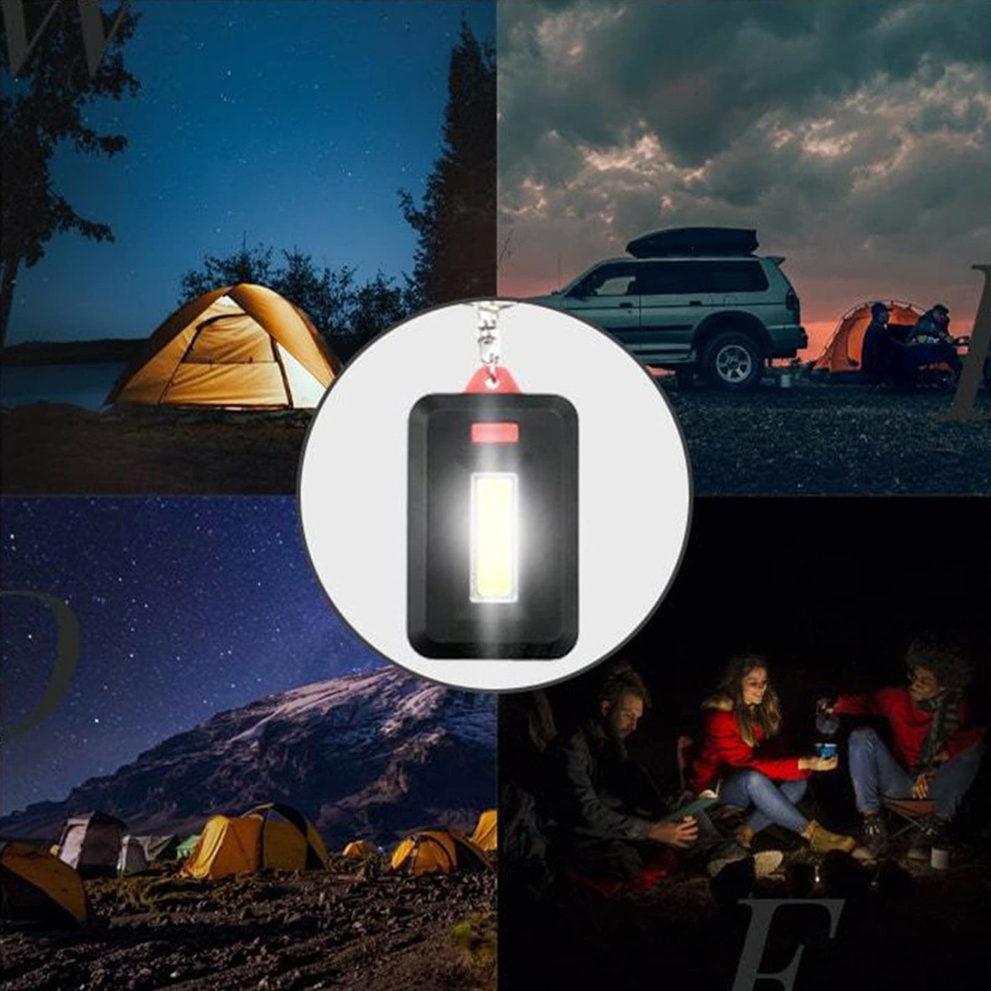 PanStro Portable Mini COB LED Keychain Flashlight Outdoor Camping Climbing Light Lamp Bag Pendant LED Keyrings Key Rings Torch Flashlight For Kids Women Girls (Red)