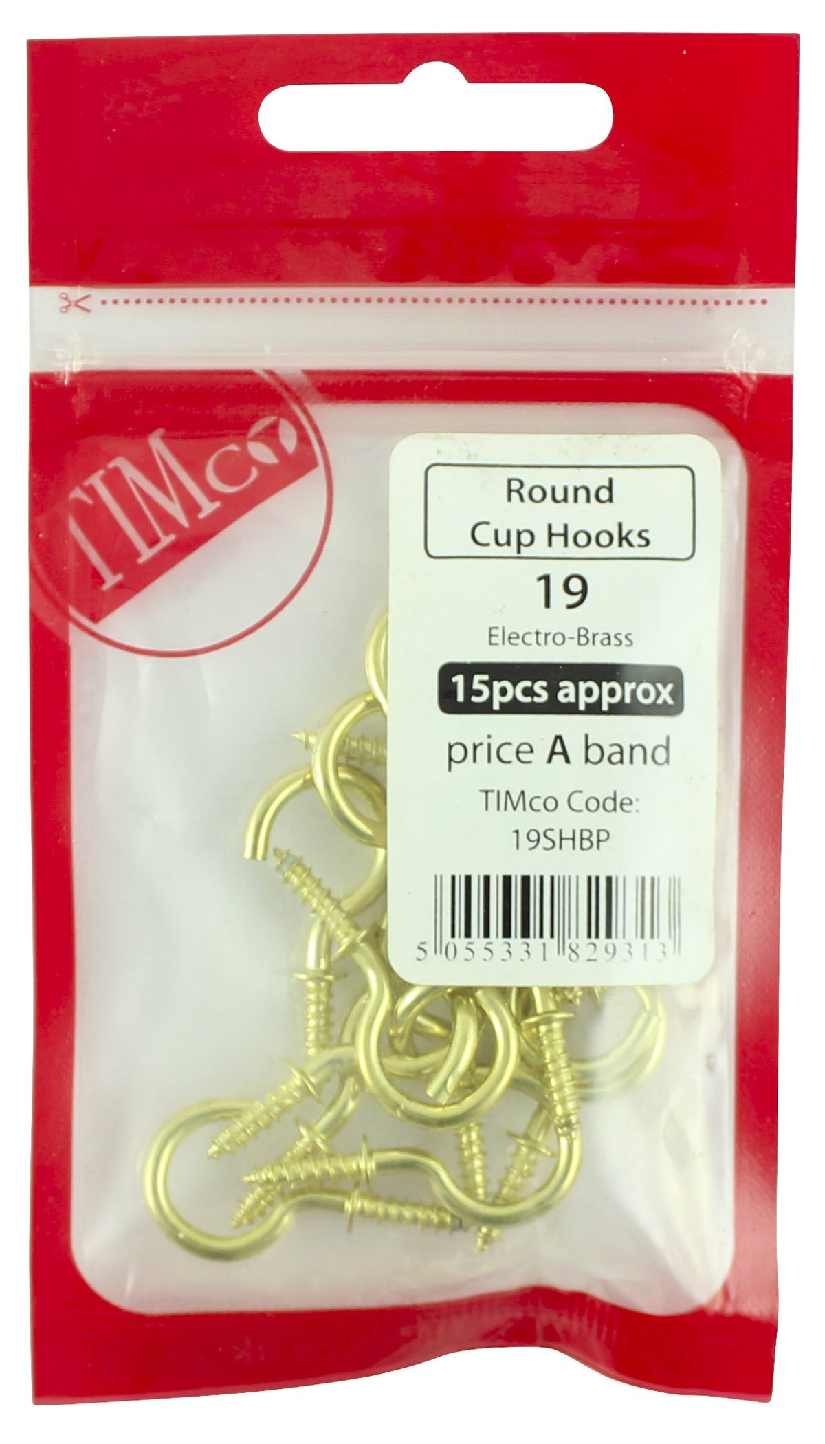 TIMco 19SHBP Round Cup Hook - Yellow (Box of 15)
