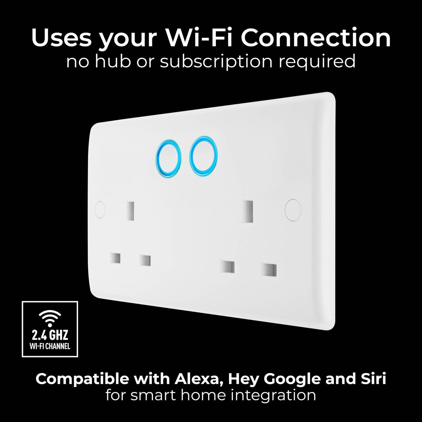 BG Electrical Double Switched Power Wall Plug Socket with Smart Home Control, Touch, Voice or App Control, Timer Function, Security Options, Round Edge, Nexus 800 Series, White Moulded, 13A, 822/HC