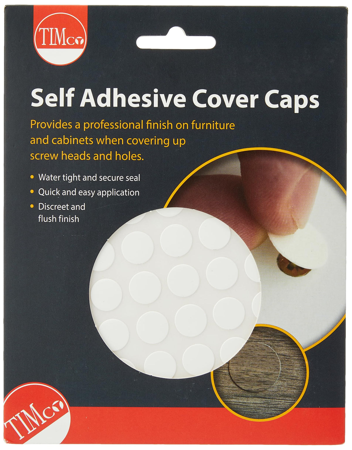 TIMCO Self-Adhesive Cover Caps - Ideal for screw heads, unused pre-drilled holes and general repairs to damaged surfaces - White Gloss - 13mm