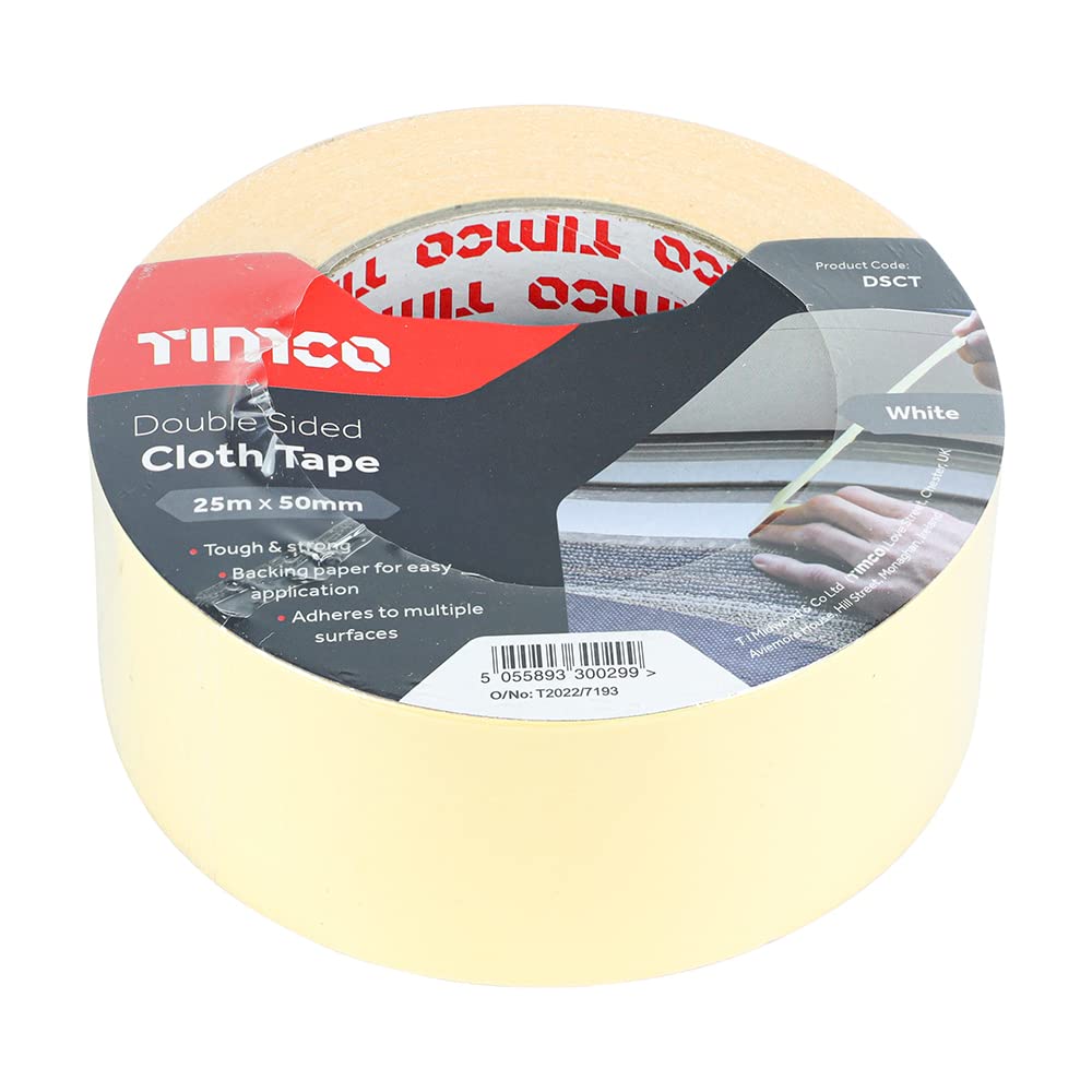 TIMco DSCT Double Sided Cloth Tape 50mm x 25m - White