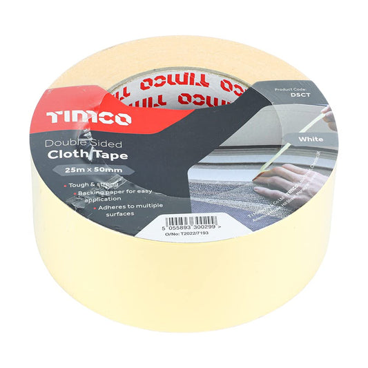 TIMco DSCT Double Sided Cloth Tape 50mm x 25m - White